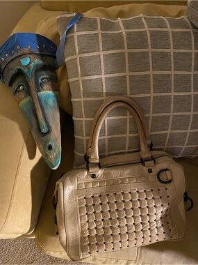 Rebecca Minkoff Beige Woven Leather Satchel Handbag